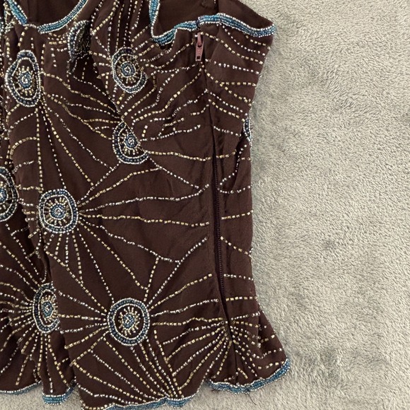 Aftershock Beaded Camisole Top Womens‎ XL Brown Sunburst Spaghetti Strap V Neck - Picture 5 of 10